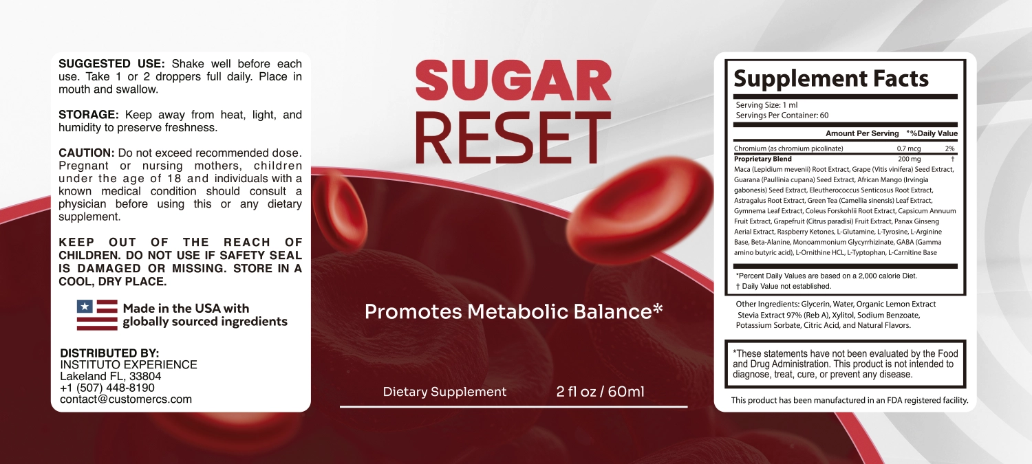 Sugar Reset supplement label and ingredients